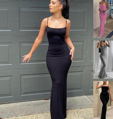 Spaghetti Strap Long Dress Slim Skinny Bodycon Party Club Suspender Casual Street Dresses