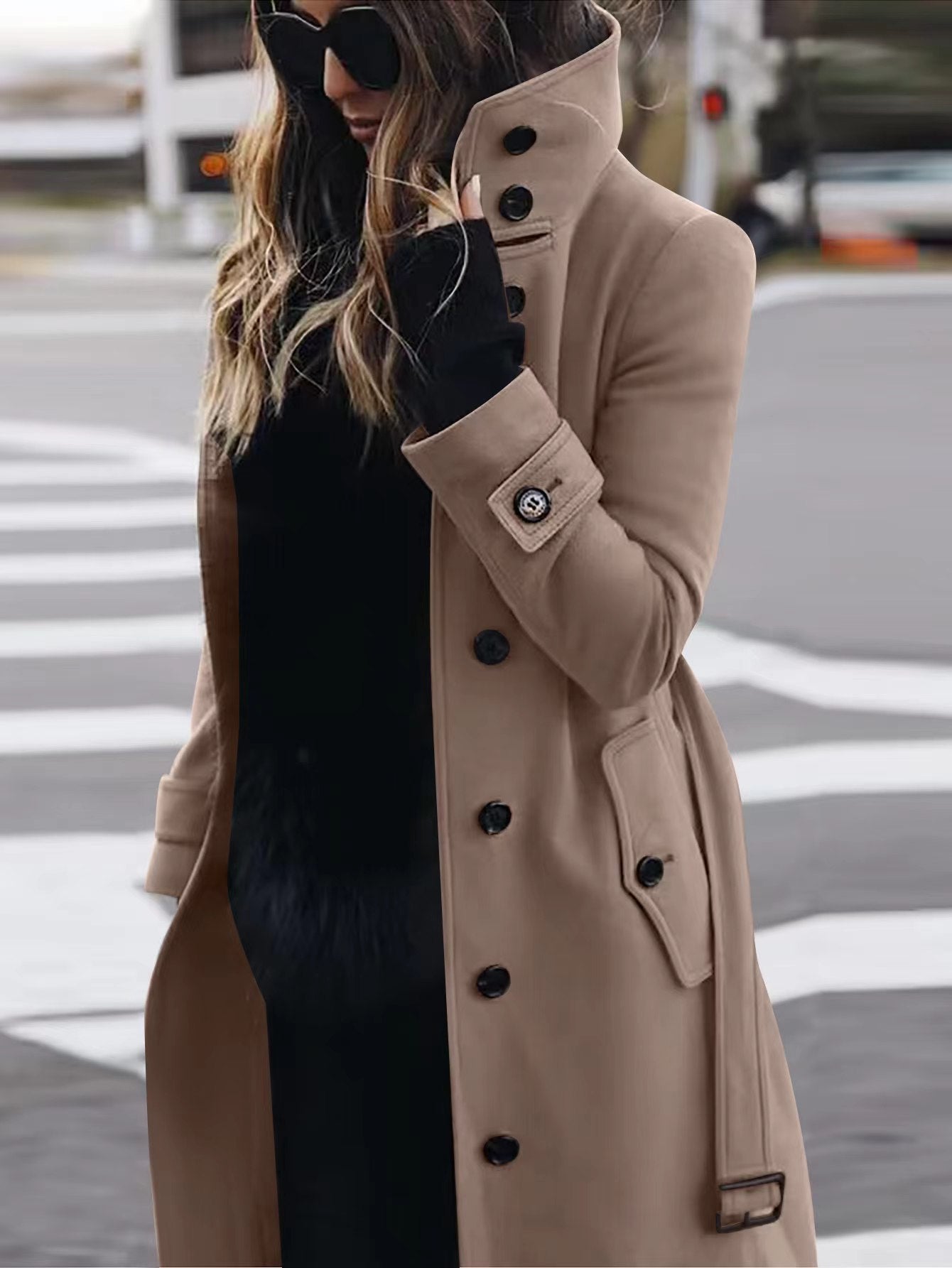 Woolen Coat Slim Fit Cardigan Large Coat Long Sleeve Single Breasted Stand Collar Woolen Coat