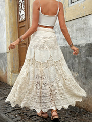 High Waist Ankle-length Skirt Lace Scallop Trim