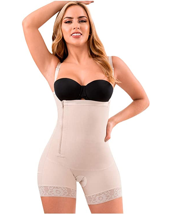 Shapewear Side Zipper Tummy Control Hip Lift Lace Ajustable Shoulder Strap Bodysuit Butt LiFter