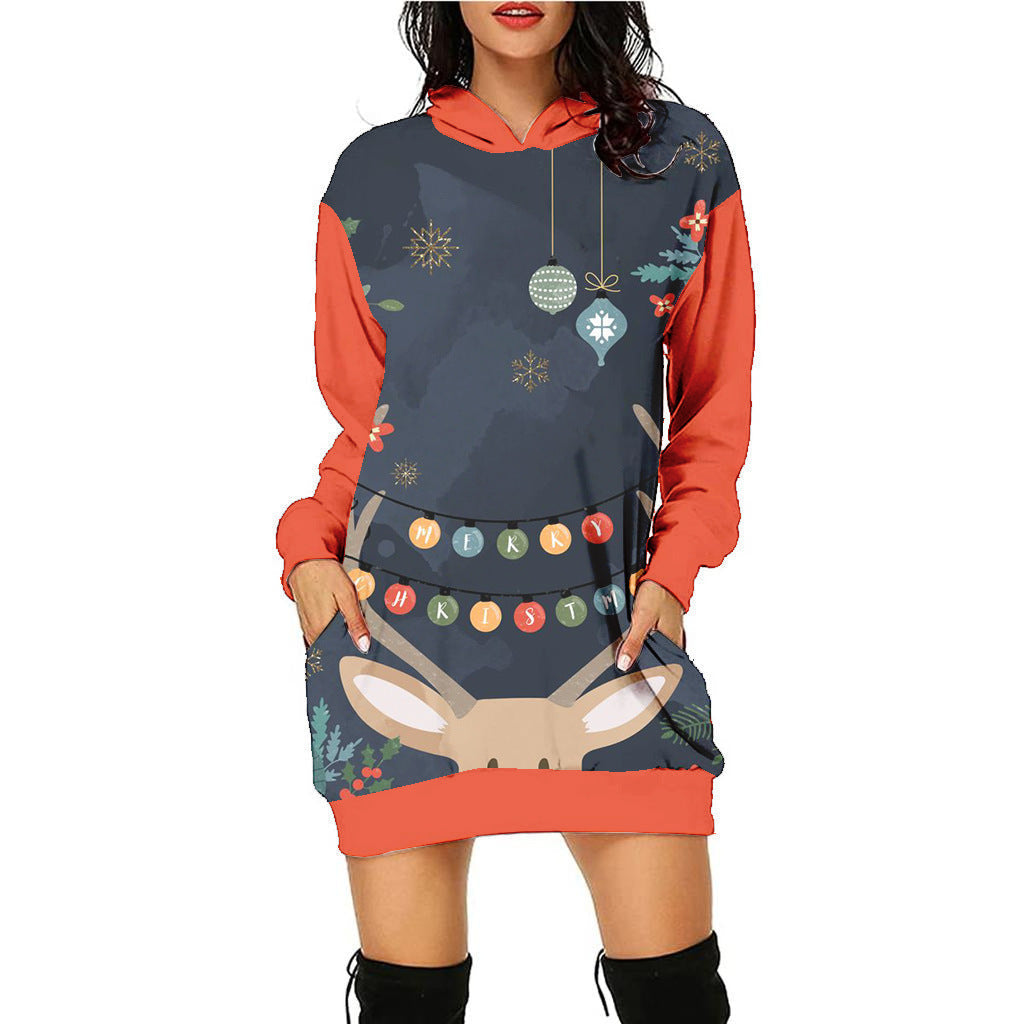 Casual Printing Christmas Holiday Party Sweater Dress