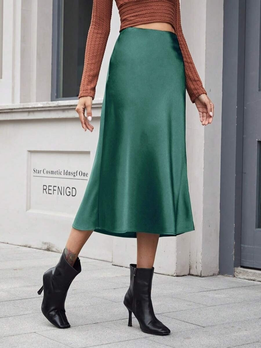 High-waist Satin Midi Skirt Spring Women
