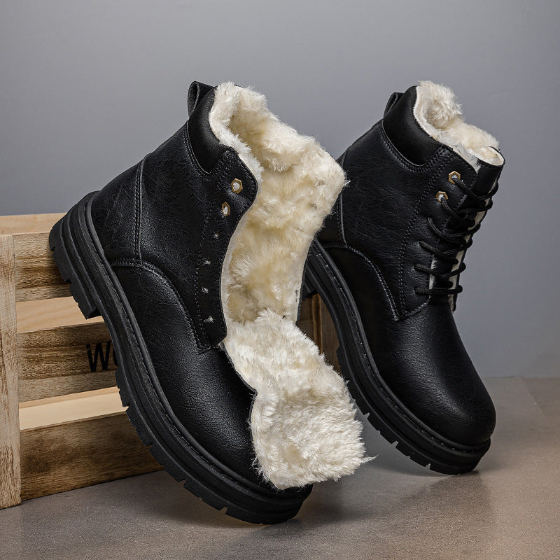 Mens Warm Western Cowboy Boots With Thick Sole In A Retro Style