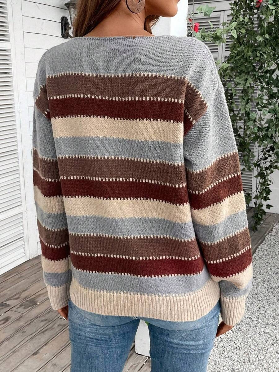 Ins Colorblock Striped Pullover Sweater Casual Long Sleeve Top And Clothing