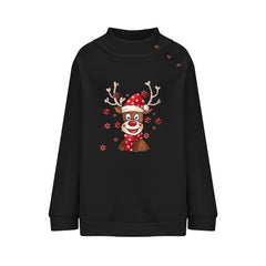 Turtleneck Buttons Christmas Deer Loose Sweater Female