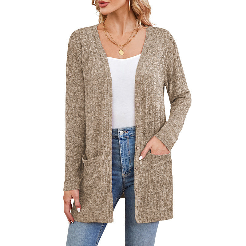 Fall Clothing Sunken Stripe Solid Color Long Sleeve Sweater