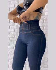 High Waisted Front Zipper Stretchy Jeans