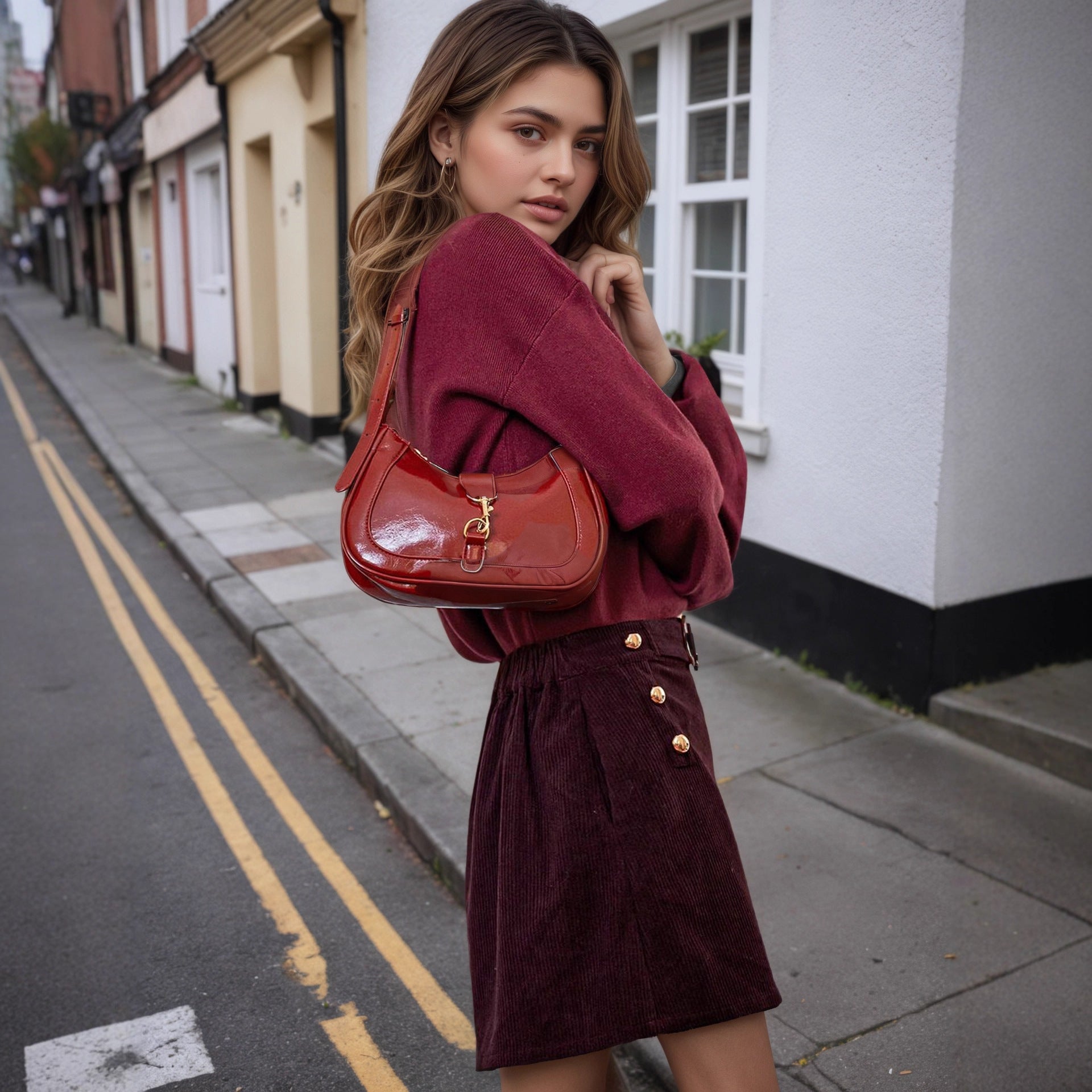 Slim-fit Metal Buckle Versatile Hip-hugging Midi Skirt