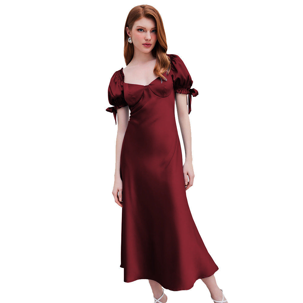 Waist Fishtail Skirt Party Party Satin Satin Red Dress