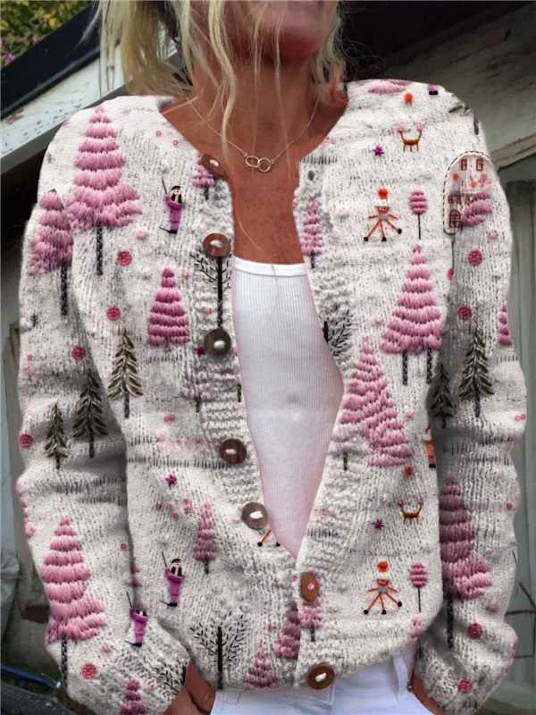 And Style Loose 3D Printed Knitted Cardigan Sweater
