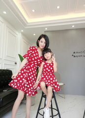 Family Matching Sand Beach Dress Set â€?& Kids' Short Sleeve Polka Dot Dresses