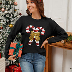 Christmas Crutches Bow Sequined Sweater
