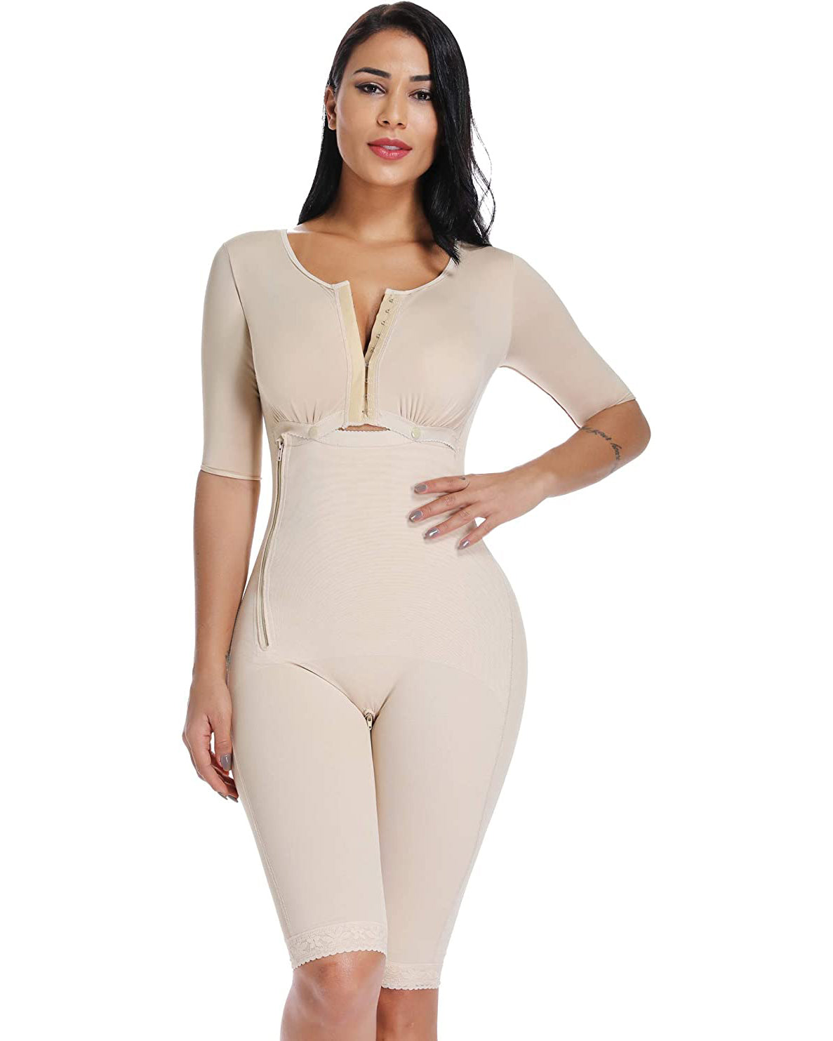 Bodyshaper Long sleeve Tummy Control Breast Support Side Zipper Long Bodysuit Shapewear