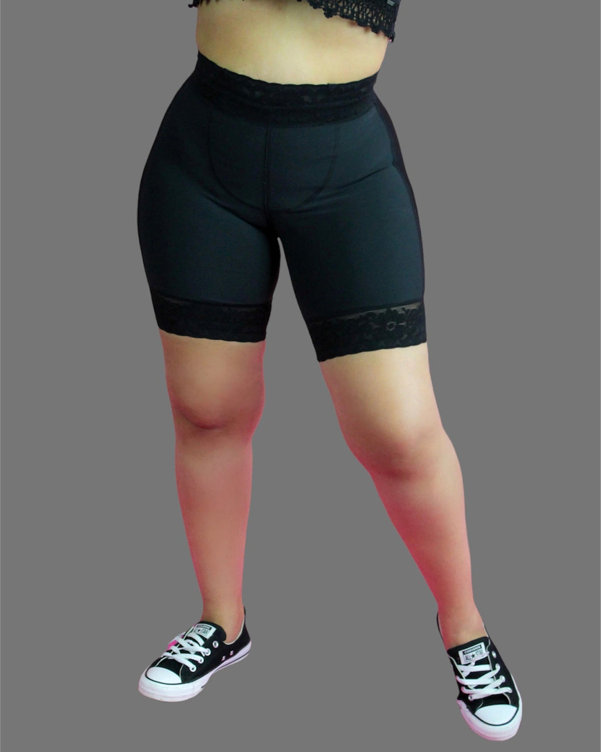 Double Compression Tummy Control Waist Silicone Lace High Waist Shaper Shorts with Bones