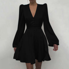 Spring Satin V-Neck Slim Dress â€?Elegant Temperament Style