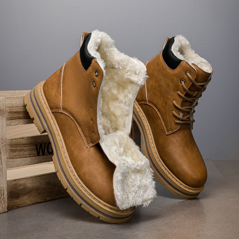 Mens Warm Western Cowboy Boots With Thick Sole In A Retro Style