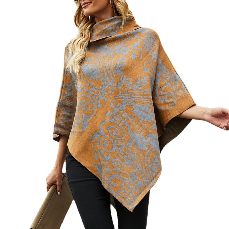 Printed Cape Shawl Sweater Coat