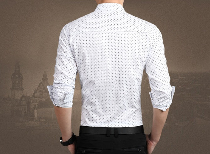Brand Male Shirt Long-Sleeves Tops Polka Dot Printing Mens Dress Shirts Slim Men Shirt Plus Size M-5XL FGT