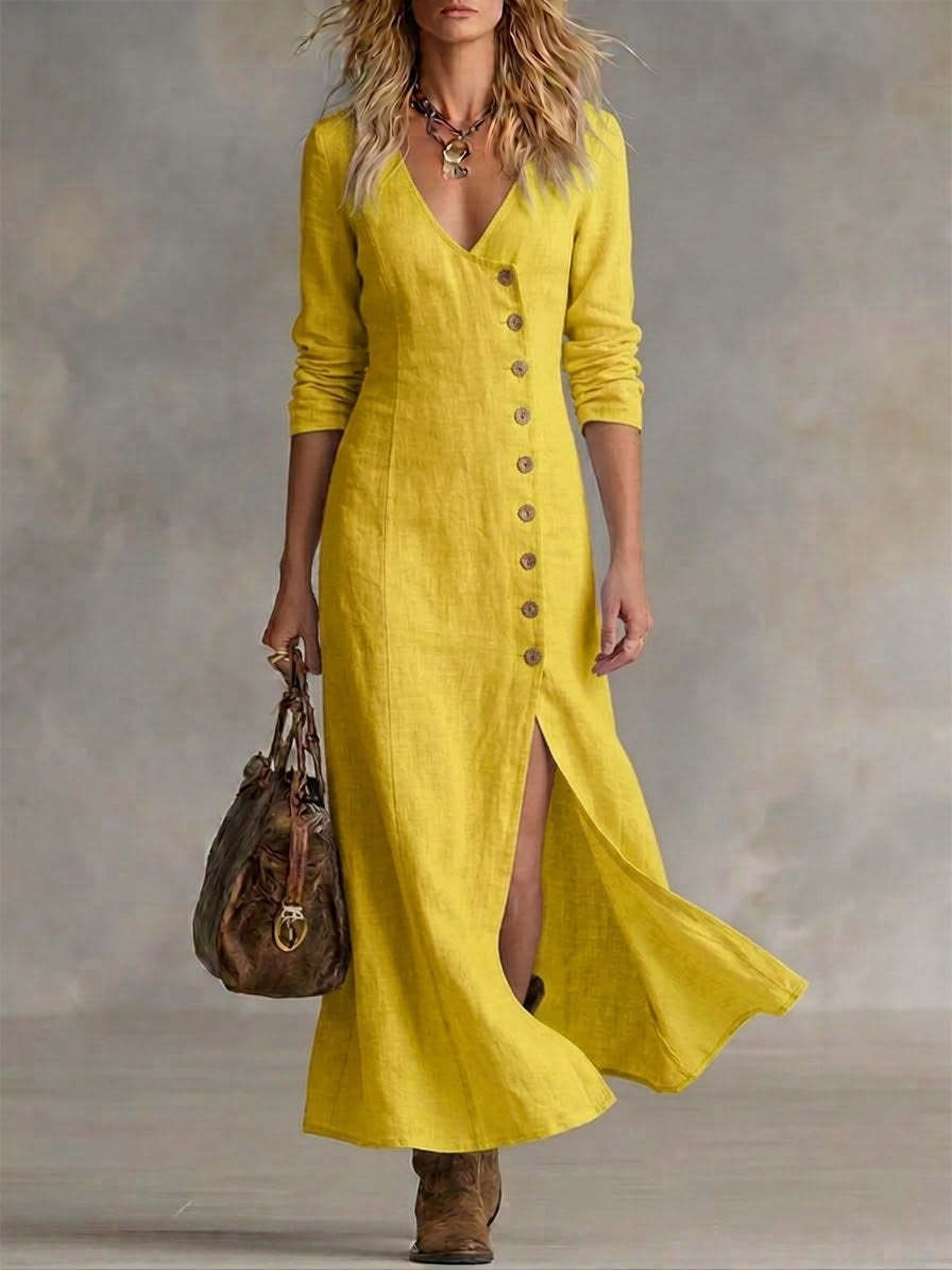 Casual Cotton-Linen Long-Sleeve Womens Dress