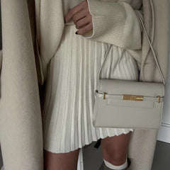 Solid Color Round Neck Sweater Pleated Skirt Suit Skirt