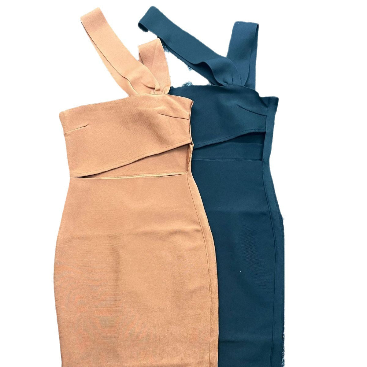 Oblique Shoulder Midriff Outfit Knee-length Skirt Cocktail Party Dress