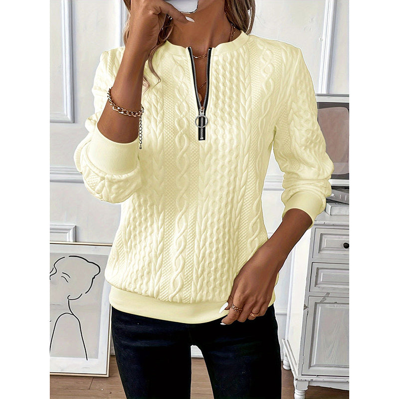 Textured Half Zip Pullover Tops Casual Long Sleeve Crewneck Sweatshirts