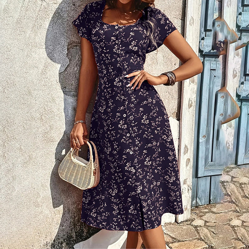 Floral Print Maxi Dress Button Up Split Long Flowy Bohemian Beach Party Dresses