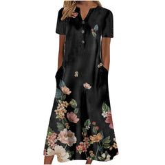Casual Short Sleeved Long Midi Plain Dresses With Pockets
