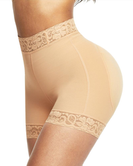 Mid-Waist Shaping Shorts Shapewear Panty With Anti-Rolling Lace Tummy Control Underwear For Butt Lifter