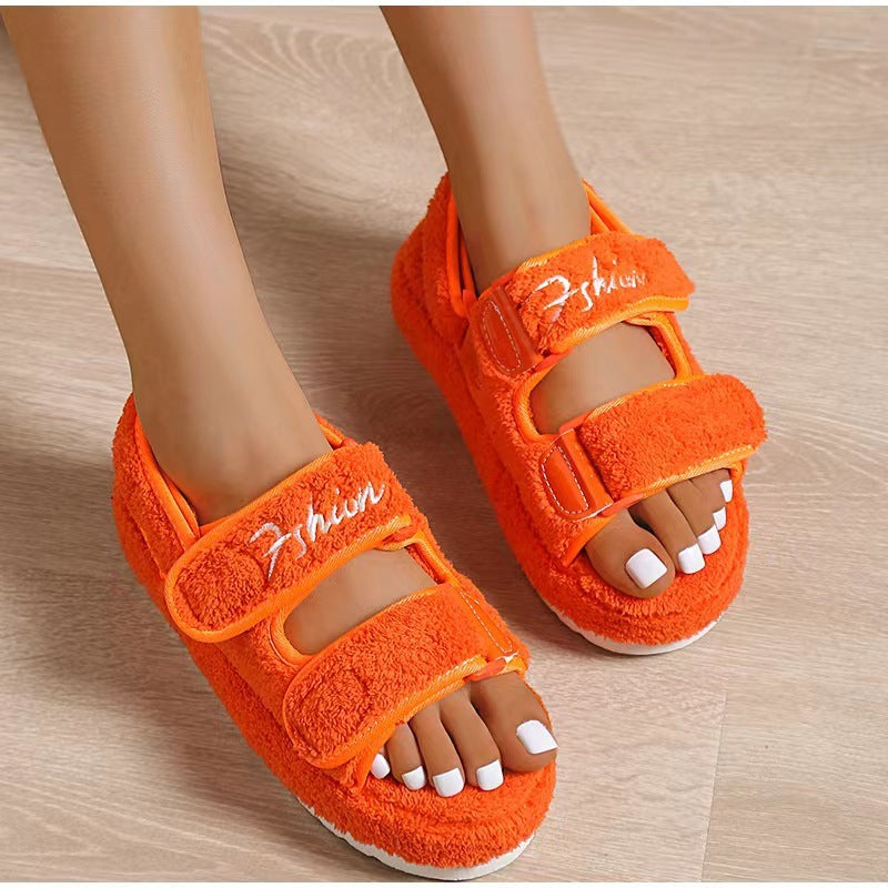 Sandals Velcro Plush Shoes Rome Platform High Heel Sandals