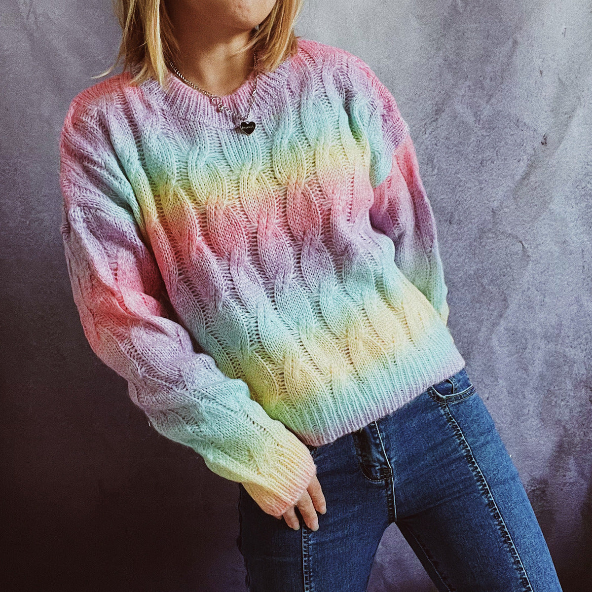 Lightweight Rainbow Short Knitted Sweater For Women