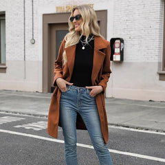 Korean Style Slim Mid-length Double Breasted Turn-down Collar Coat