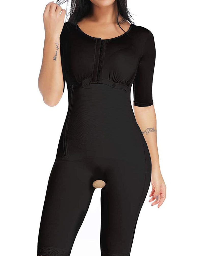 Bodyshaper Long sleeve Tummy Control Breast Support Side Zipper Long Bodysuit Shapewear