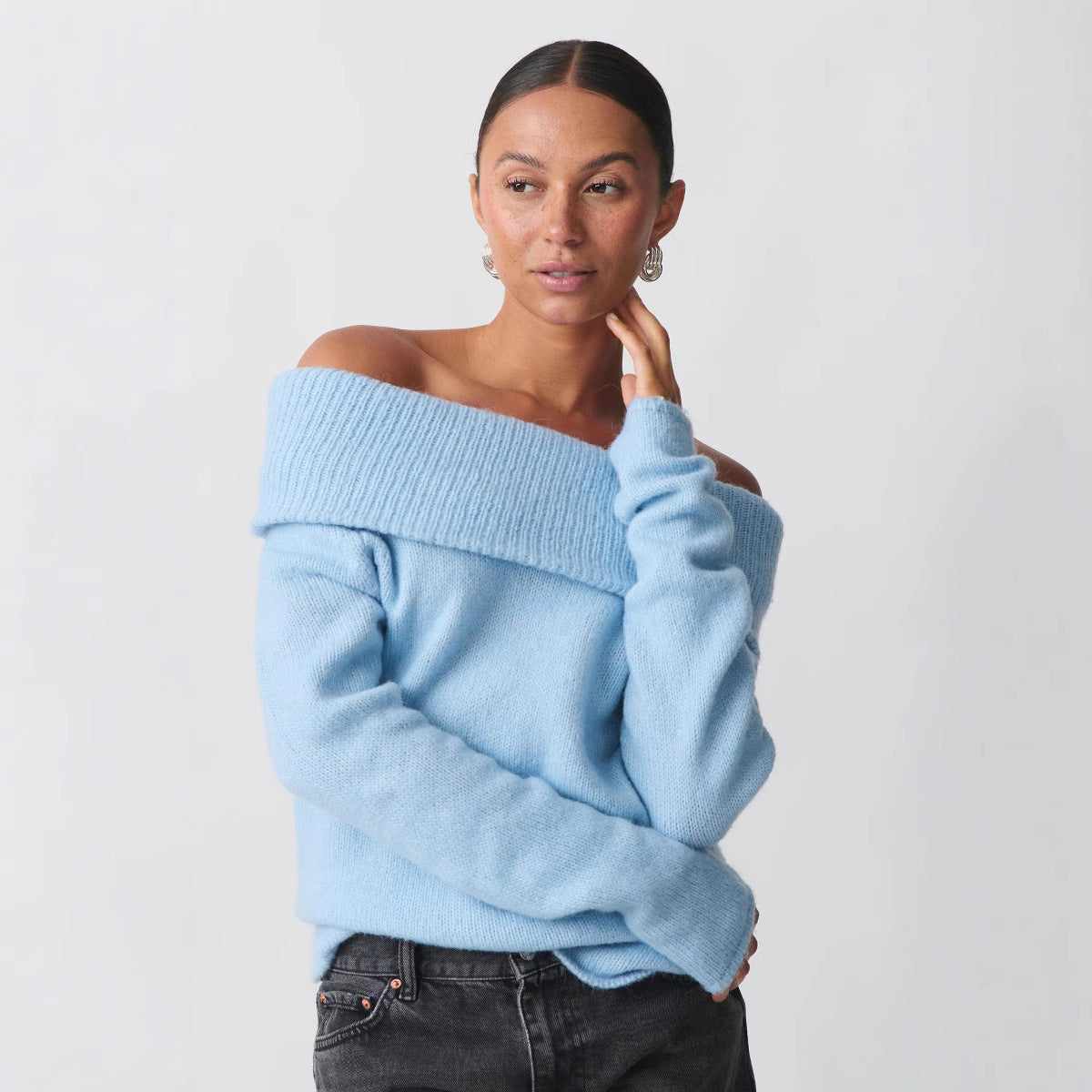 All-matching Sweet Off-shoulder Lapel Sweater