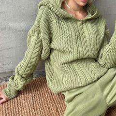 Hooded Long-sleeved Knitted Sweater