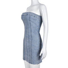 Backless Tube Denim Dress Y2K Slim Short Dresses For Clothing