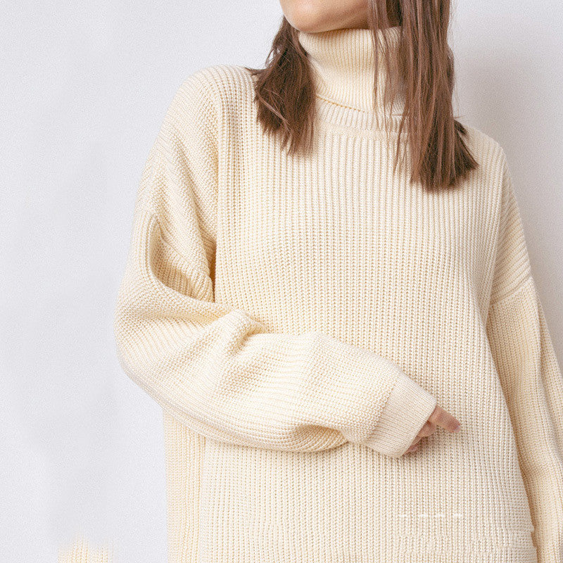 Oversized Black High Neck Long Sleeve Loose Blue Long Beige Sweater