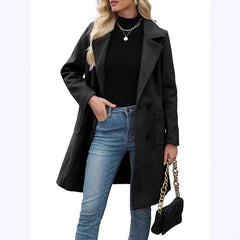 Korean Style Slim Mid-length Double Breasted Turn-down Collar Coat