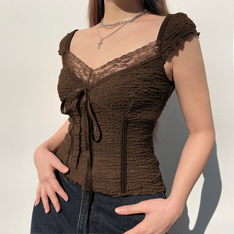 Brown Vintage Bow Top