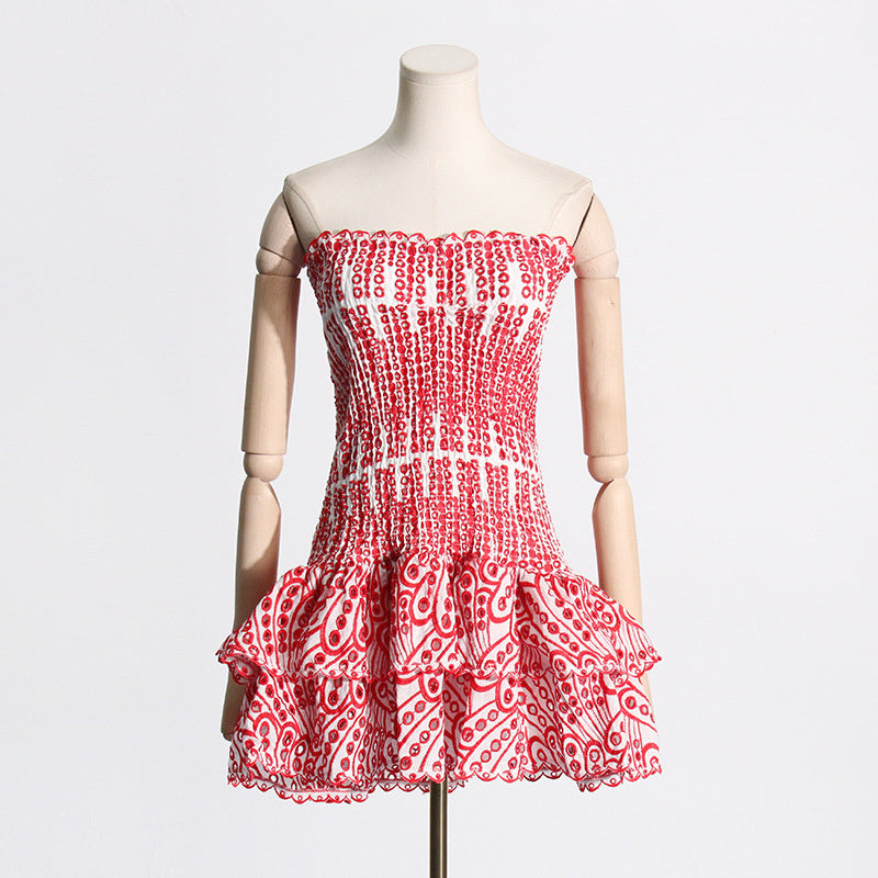Y2K Tube Top Pleated Mini Dress â€?INS Printed A-Line Beach Party Dress for Women