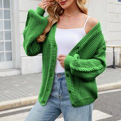 Loose Long-sleeved V-neck Twisted Knitted Sweater Coat