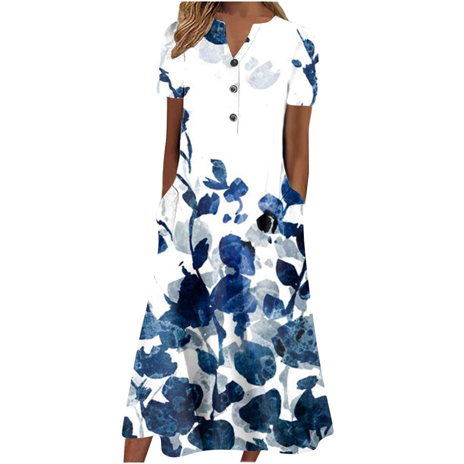 Casual Short Sleeved Long Midi Plain Dresses With Pockets
