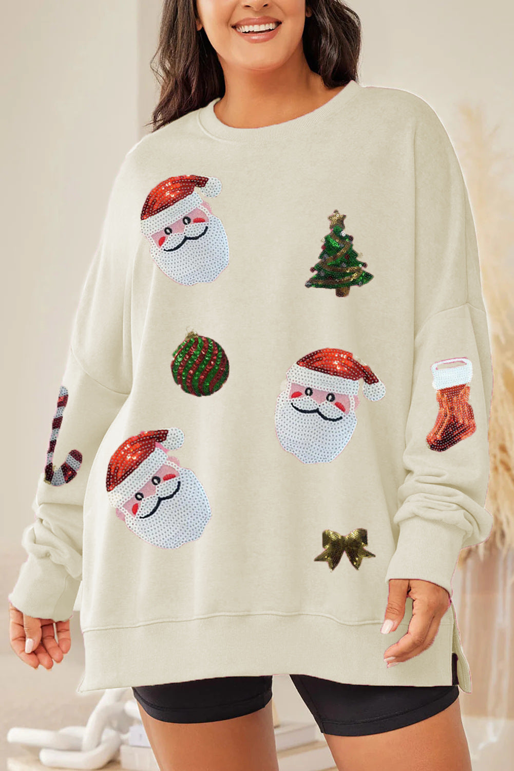 Christmas Sequined Top Loose Casual Long Sleeves Sweater