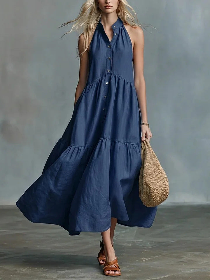 Casual Loose Linen Button-Down Vest Dress