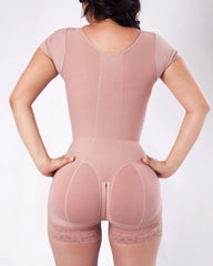 Short Sleeve Tummy Control Fajas Shapewear With Zipper