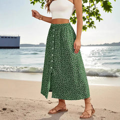 Printed Breasted Self-tie Pastoral A- Line Skirt Advanced Skirt