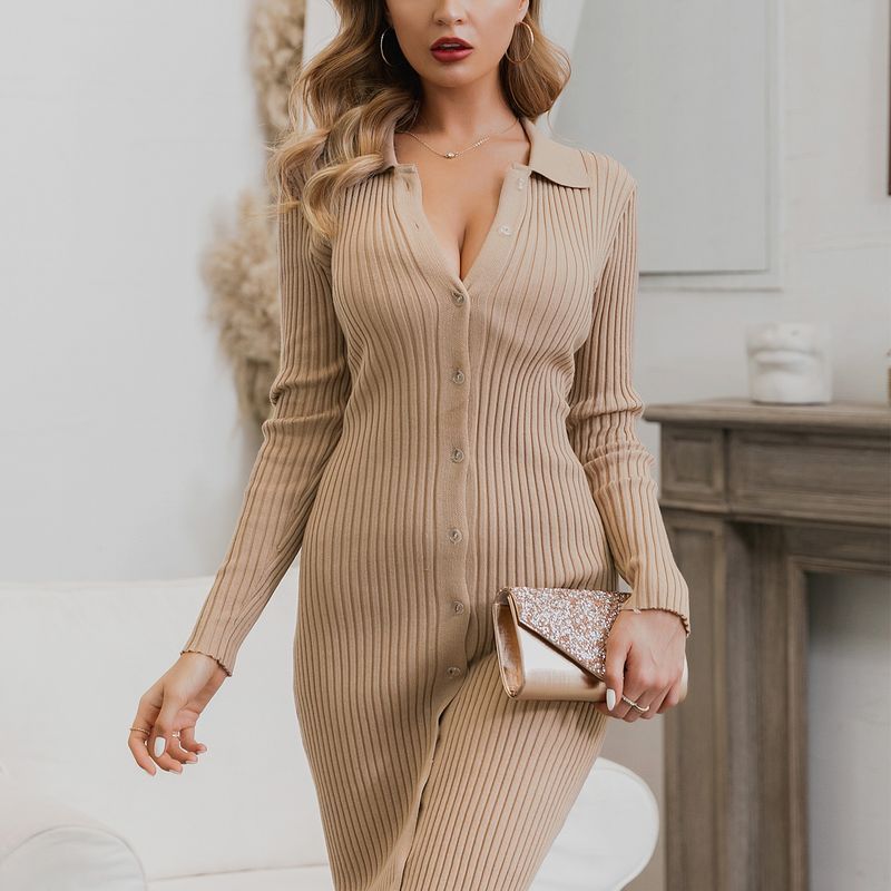 sweater long V-neck knitted dress