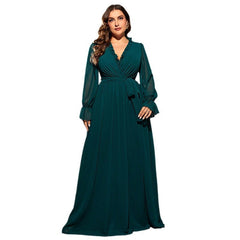 Long Large Hem Green Chiffon Dress
