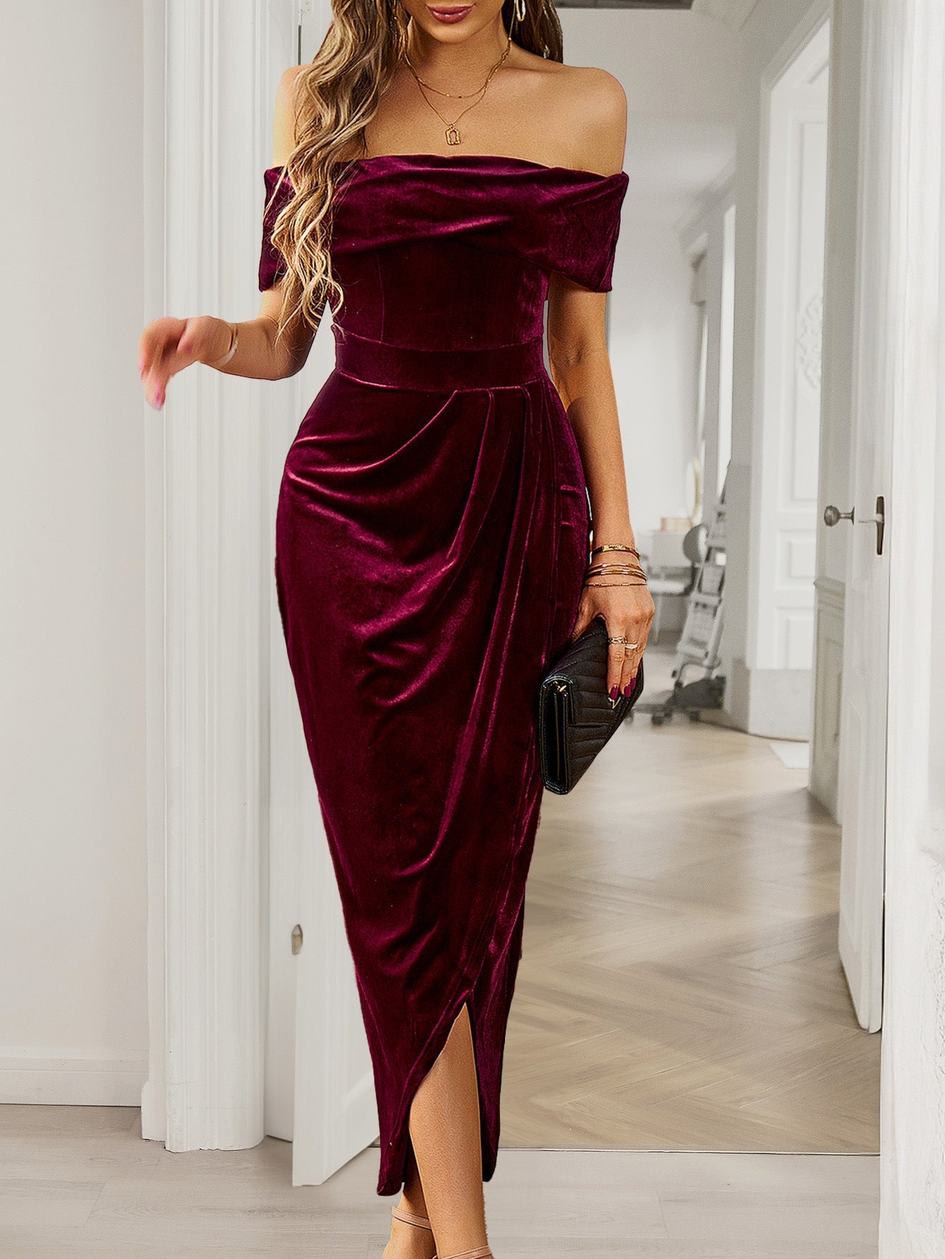 Solid Color Strapless Bodycon Long Dress Dress