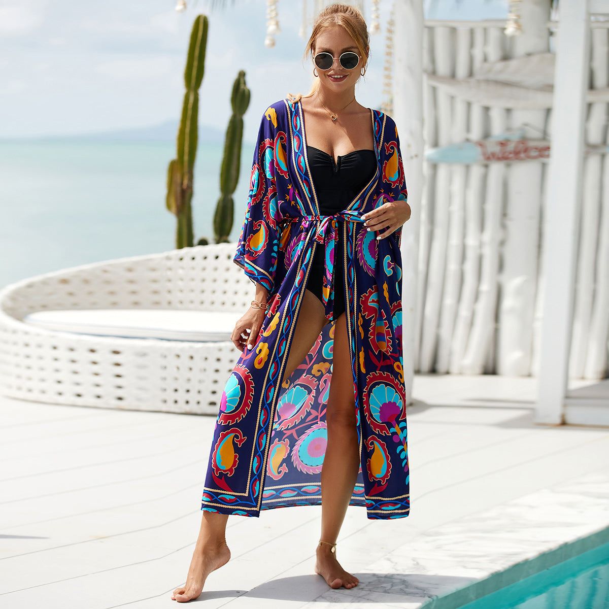 Rayon Printed Beach Sun Protection Outerwear Cover-up Women